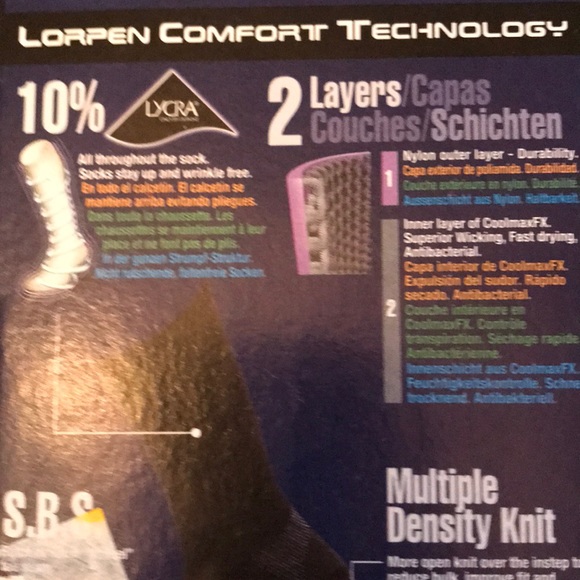 New! 2 pairs Lorpen Coolmax work socks small - Picture 3 of 7